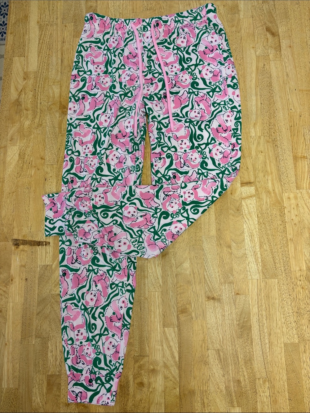 Lilly Pulitzer Jeffers Pajama Pants Pink Quartz Panda N Bows Jogger Green XS